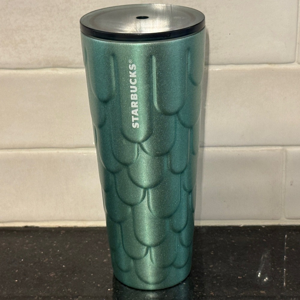 Starbucks 2022 Metallic Teal Mermaid Scale Stainless Steel Cold Cup Tumbler 24oz